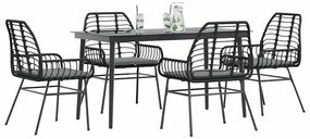 Conjunto de jantar jardim 5 peças almofadas vidro vime PE preto