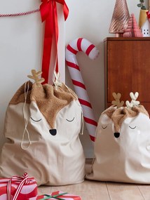 Saco para presentes rena de Natal  bege-dourado