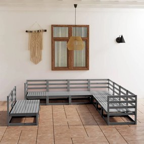 vidaXL 9 pcs conjunto lounge de jardim pinho sólido cinzento