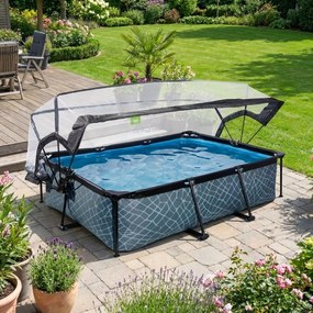 Piscina Retangular Stone de 220 x 150 x 65 cm com bomba de filtragem e cobertura - cinzenta