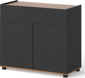 Aparador, armário de Cozinha 80 × 35 × 70 cm com arrumação em madeira com 1 gaveta e 2 portas Credenza estilo moderno rústico Preto