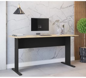 Mesa de escritório WORK, metal, bilaminado natural e preto 150 x 60 cms