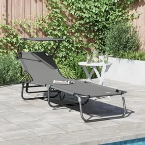 Espreguiçadeira Dobrável com Toldo Cinza 600D Oxford