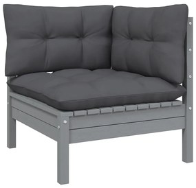 11pcs conjunto lounge de jardim + almofadões pinho maciço cinza