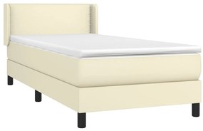 Cama com molas/colchão 100x200 cm couro artificial cor creme