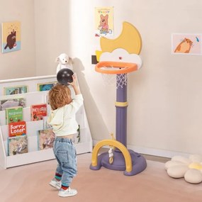 Cesto de basquetebol 4 em 1 para crianças Centro de actividades desportivas ajustável com anéis de basquetebol, futebol, golfe Amarelo