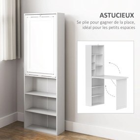 Secretária dobrável para computador com estante, posto de trabalho, quadro branco e prateleira ajustável, 98x51x153 cm, branca