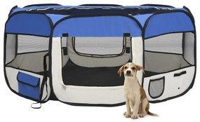 vidaXL Parque dobrável p/ cão c/ saco de transporte 145x145x61cm azul