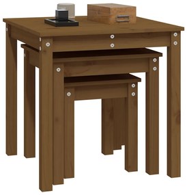 Mesas de encastrar 3 pcs madeira de pinho maciça castanho mel
