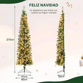 Meia árvore de Natal de 2,1 m com 403 ramos e 150 luzes LED com suporte metálico dobrável Verde