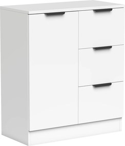 Aparador Estreito com Porta e 3 Gavetas 60x30x70 cm para Entrada ou Sala Branco