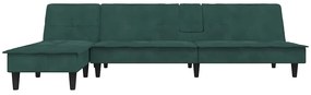 Sofá-cama em forma de L 255x140x70 cm veludo verde-escuro