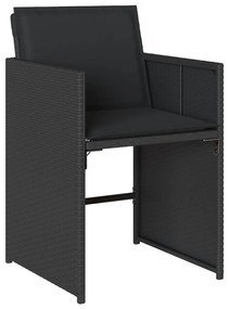 17 pcs conjunto de jantar p/ jardim c/ almofadões vime PE preto