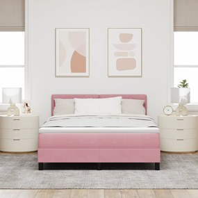Cama Box Spring com Colchão Rosa 160x200 cm Veludo