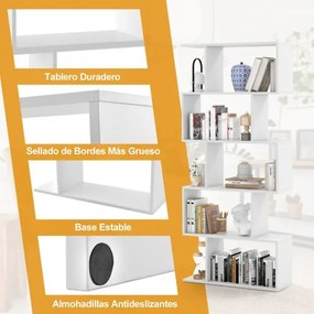 Estante de 5 níveis em forma de S com dispositivo anti-queda Divisória de sala 70 x 23,5 x 158 cm Branca