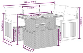 5 pcs conjunto de sofás p/ jardim com almofadões vime PE bege
