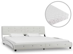 vidaXL Cama com colchão 180x200 cm couro artificial branco