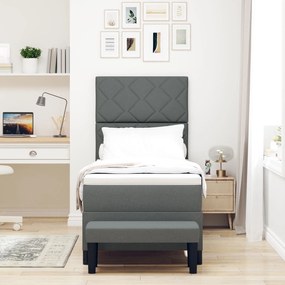 Cama Box Spring com Colchão e Banco Cinza Escuro 80x200 cm Tecido