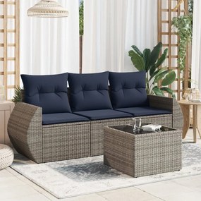 vidaXL 4 pcs conjunto sofás p/ jardim c/ almofadões vime PE cinzento