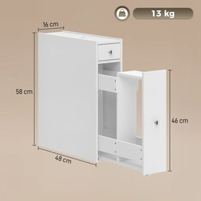 Armário de Casa de Banho, 48 x 16 x 58 cm, 2 Gavetas, Branco