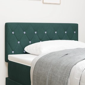 Cabeceira vidaXL com Botão de Cristal, Almofadada, Verde Escuro, 90 cm, Veludo