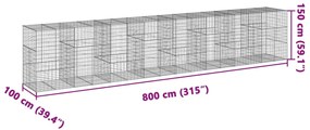 Cesto gabião com cobertura 800x100x150 cm ferro galvanizado