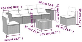 7 pcs conjunto de sofás p/ jardim c/ almofadões vime PE preto