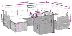 8 pcs conjunto sofás de jardim com almofadões vime PE preto