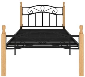 Estrutura de cama 90x200 cm metal/madeira carvalho maciça preto