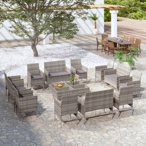 vidaXL 16 pcs conjunto lounge de jardim c/ almofadões vime PE cinzento
