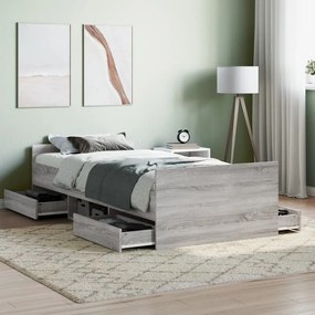 vidaXL Estrutura de cama c/ painéis de cabeceira e pés cinzento sonoma