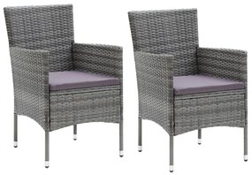 3 pcs conjunto de jantar p/ jardim c/ almofadões vime PE cinza