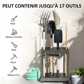 Organizador de ferramentas de jardim, suporte para ferramentas de jardim com 16 compartimentos em 2 níveis, 42 x 33 x 50 cm, preto
