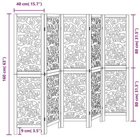 Biombo com 5 painéis madeira de paulownia maciça preto