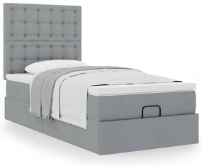 Cama otomana com colchão 90x200 cm tecido cinzento claro