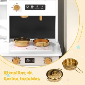 Cozinha brincar para crianças 60 x 31 x 95 cm de 2 peças com fogão, frigorífico e cartaz interativo com luzes e sons para maiores de 3 anos Branco