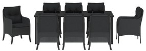 Conjunto de Jantar de Jardim com Almofadas Preto Rattan Poliéster