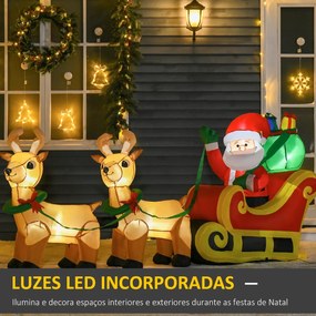 Pai Natal com Trenó e Renas Infláveis com Luzes LED Decoração de Natal para Exterior Ar Livre com Inflador 240x57x112cm Multicor