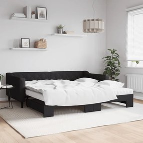 Sofá-cama com gavetão e colchões 100x200 cm tecido preto