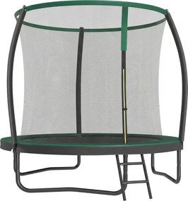 Trampolim de 244 cm de diâmetro, trampolim de jardim com rede de segurança, postes com 180 cm de altura Preto-verde escuro