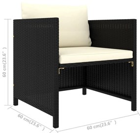12 pcs conjunto lounge de jardim c/ almofadões vime PE preto