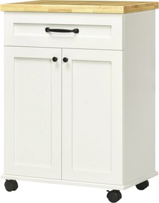Carrinho de cozinha com rodas 68 L x 40 l x 83,5 A cm e vários compartimentos de arrumação: 1 gaveta, 1 armário, 1 suporte para panos de cozinha branc