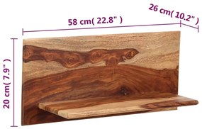 Prateleiras de parede 2 pcs 58x26x20cm madeira acácia maciça