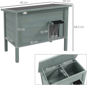 Casinha para gatos, casinha exterior elevada em madeira com teto basculante e isolamento, 85 x 50 x 68,5 cm, cinzento escuro e preto