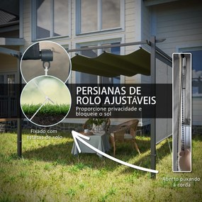 Pérgola com Teto Retrátil de 390x293x220 cm Pérgola de Parede ou Independente com Lados Enroláveis Proteção UV30+ Cinzento
