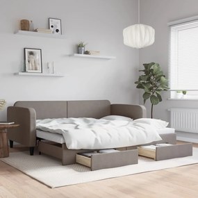vidaXL Sofá-cama c/ gavetão/gavetas 90x200 cm tecido cinza-acastanhado