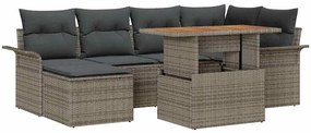 Conjunto de Jantar de Jardim com 7 Peças e Almofadas Cinzas em Rattan