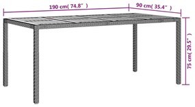 Mesa de jardim 190x90x75 cm vime PE e acácia maciça cinzento