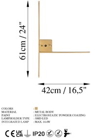Candeeiro de Parede Sarf - Dourado - 61cm x 42cm x 3cm