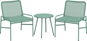 Outsunny Conjunto de Jardim Exterior 3 Peças em Resina Trançada e Aço, Mesa de Jardim Redonda com 2 Cadeiras, 58x67x75cm, Verde | Aosom Portugal